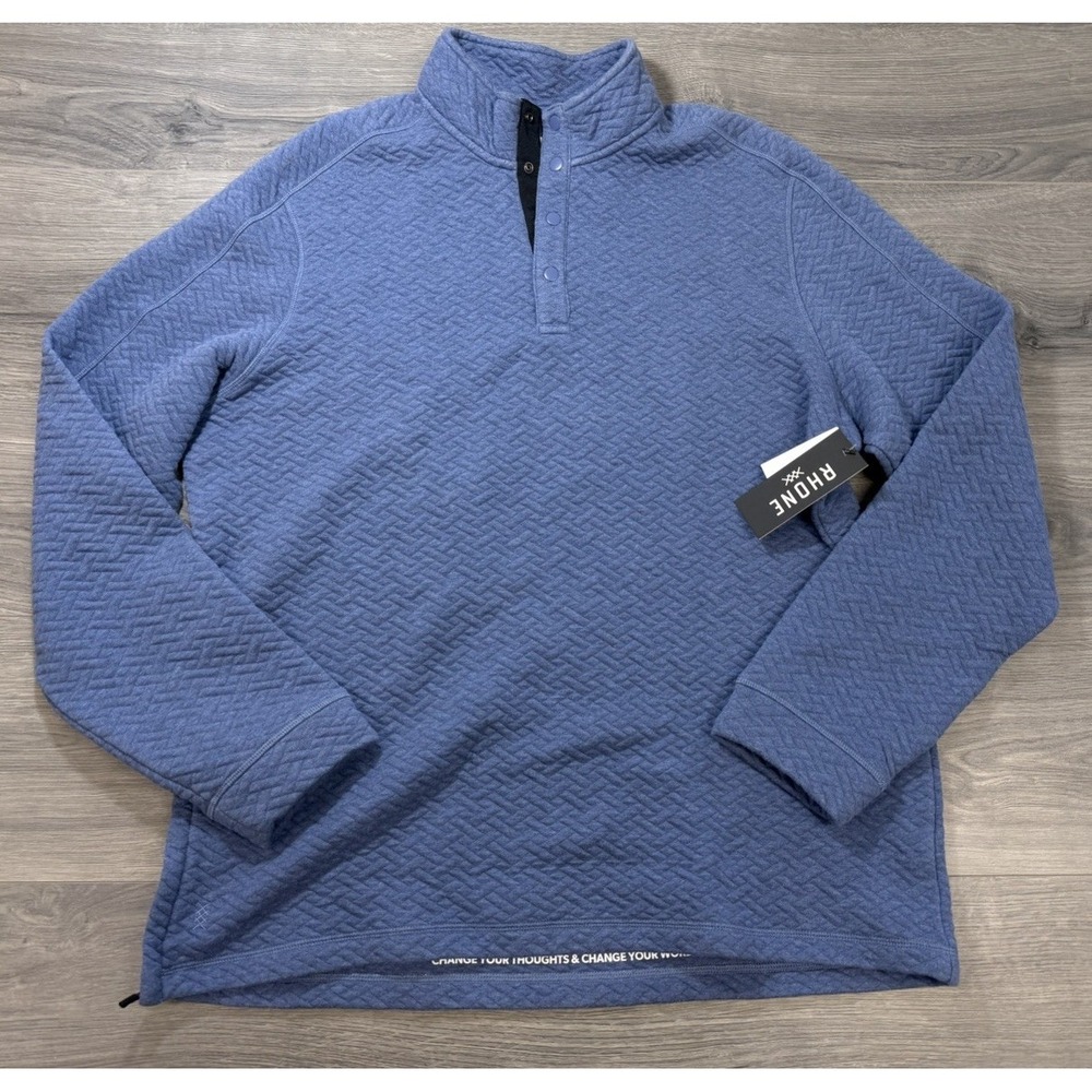 Rhone Men's Quilted Weekender Pullover Heather Ocean Blue XL Snap Neck NWT